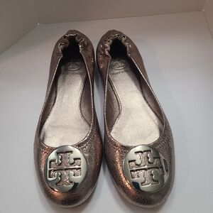 Tory Burch Women Soft Comfy Chic Fashion Gold Metallic Reva Ballet Flats Sz 7M